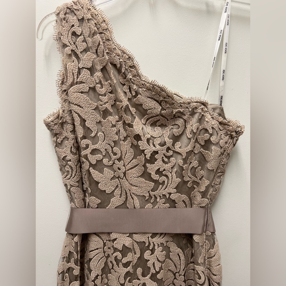 Tadashi Shoji One-Shoulder Lace Gown in Champagne - Picture 7 of 11